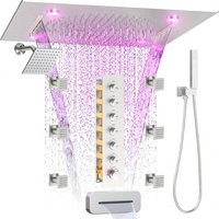 Système de Douche Double Jet Pluie/Cascade 20 Pouces 2-en-1 avec Douchette à Main, Finition Nickel Brossé, en Laiton et Acier Inoxydable, Idéal pour Hôtels