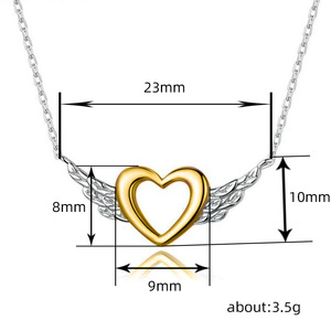 Fashion Hollow Heart <b>Angel</b> Wing Pendant Necklace for Women Two Tone <b>Gift</b> Neck Chain - Product Image 5