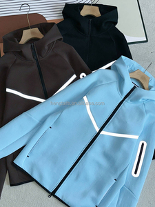 Ensemble de survêtement unisexe <span class=keywords><strong>à</strong></span> capuche avec bande réfléchissante et logo, pantalon <span class=keywords><strong>à</strong></span> revers pour activités sportives en extérieur - Product Image 2