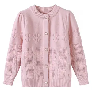 Lã das meninas malha camisola estilo cardigan com padrão listrado doce New Baby Top Coat para o inverno e primavera OEM Supply