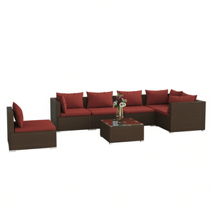 Conjunto de Muebles de Jardín Marrón de 6 Plazas, Ratán, Resistente a la Intemperie, Diseño Contemporáneo - Product Image 1