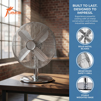 Ventilateur de bureau rétro en métal, 16 pouces, finition chromée complète, 3 pales métalliques, ventilateur de table avec oscillation automatique pour salon