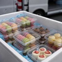 Boîte à pâtisserie en PET en gros, 500g, jetable, transparente, pour gâteaux et desserts, avec couvercle, qualité alimentaire, recyclable, emballage en vrac