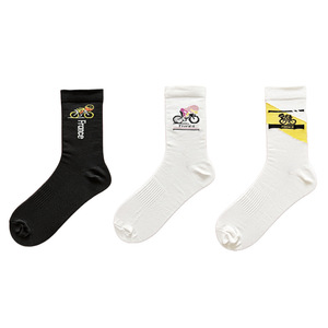 Cycling Crew Socks Nylon Mid Length Black White Unisex Sport Socks For Bike Riding - Product Image 1