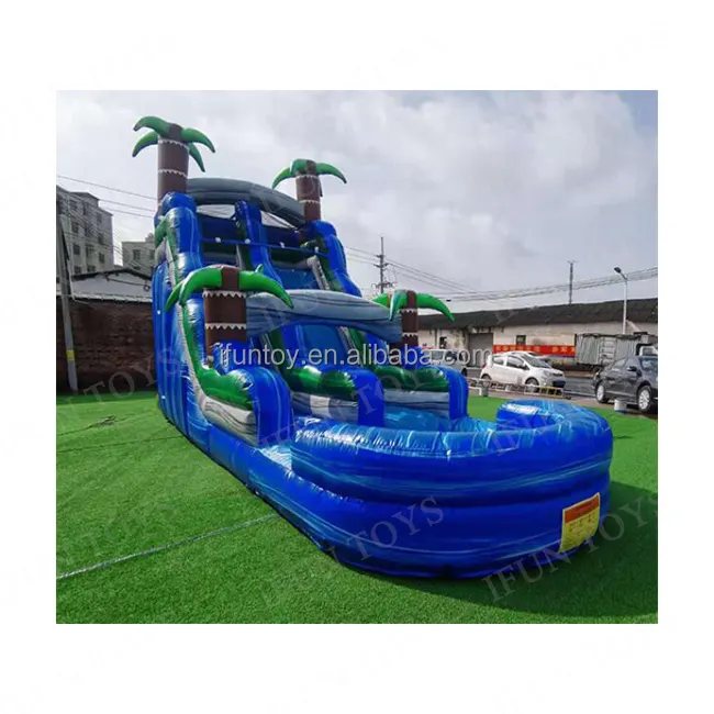 Marble Vinyl Commercial Tropical Inflatable Wate Slide with Pool / Palm Tree Waterslide Inflatable Bouncer Combo for Sales