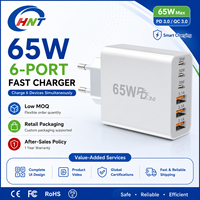 Vente d'usine - Adaptateur de chargeur USB PD3.0 QC3.0 Type C 65W, 6 ports, charge rapide, certifié CE FCC, chargeur mural pour iPhone Android
