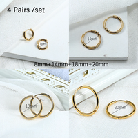 Aros de Acero Inoxidable, Pequeños, Dorados, Clásicos, para Mujeres y Hombres, Tamaños Interiores de 8/10/12/14/16/18/20 mm