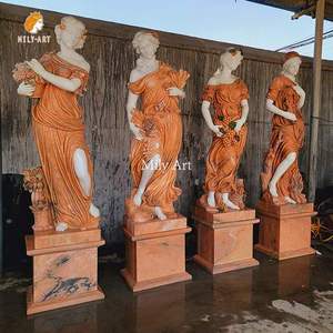 Estatua de <span class=keywords><strong>Mujer</strong></span> de las Cuatro Estaciones Tallada a Mano en Mármol Rojo de Tamaño Real para Decoración de Exteriores, MILY - Product Image 2