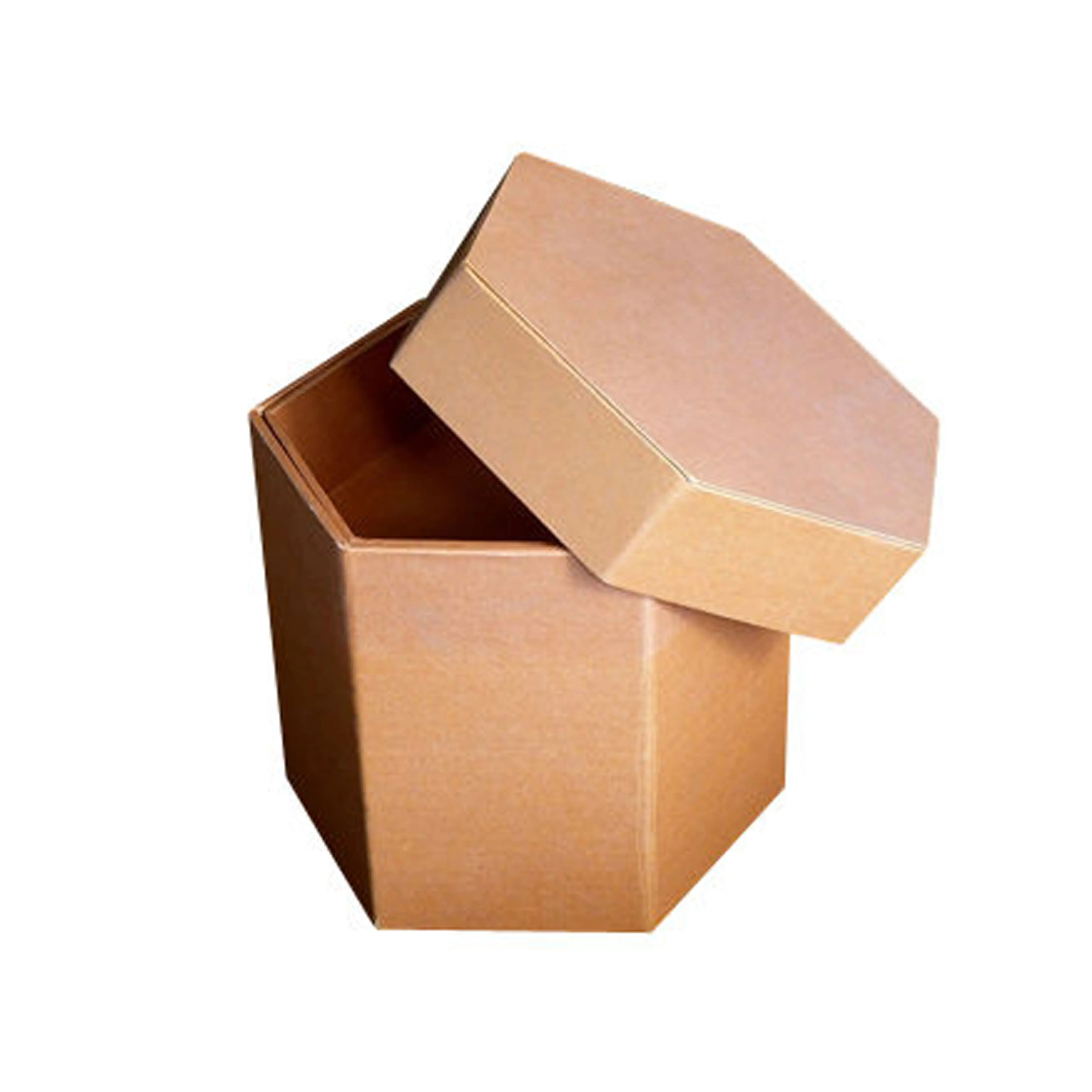Caixa de embalagem de embalagem em forma de hexágono, reciclável, de superfície marrom, rígida, caixa de embalagem de presente