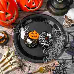 Platos de Papel con Diseño de Luna Llena y Murciélagos, Estilo Moderno, Venta Directa de Fábrica, Artículos para Fiestas de Halloween, Vajilla y Decoraciones Más Vendidas - Product Image 3