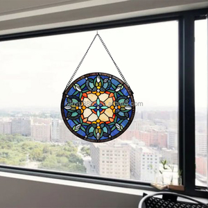 Solid Structure 30 CM Diameter Chinese Stained Glass European Design Gold Plated Eco-Friendly Bedroom Gym <b>Window</b> Panel Sun - Product Image 2