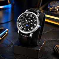 Montre à quartz pour homme SKMEI 9438, cadran argenté, phases de lune, chiffres romains, bracelet en cuir, personnalisation OEM disponible