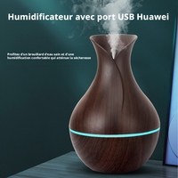 Diffuseur Humidificateur Ultrasonique d'Arômes LED 7 Couleurs Portable Design Grain de Bois Alimentation USB Silencieux pour Zones Animaux de Compagnie et Fumeurs