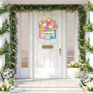 New cross-border <b>spring</b> wooden flower hanging tag for front door, home use, farmhouse, wall, porch <b>decoration</b>, craft pendant - Product Image 4