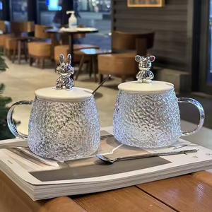 Hot Selling Arrival <b>Bear</b> Lid Mug Hand Gift Glass Water <b>Bottle</b> Coffee Cup Mug Coffee Household Tea Juice Cup Mugs With Spoon - Product Image 1
