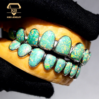 Grilles dentaires personnalisées Hip Hop en argent sterling 925 plaqué or, serties de moissanite VVS et d'opale naturelle, style Rock, pour la bouche