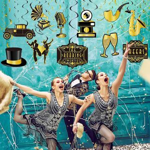 Décorations de fête des années <span class=keywords><strong>20</strong></span>, guirlandes suspendues noires et dorées pour <span class=keywords><strong>anniversaire</strong></span>, mariage vintage jazz, fournitures de fête - Product Image 4