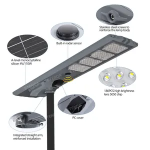 Radar Sensor 100W200W300W400W Outdoor Waterproof Solar Lamps Aluminum Led Solar Street Light