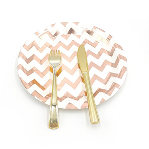 Hanlin <b>Disposable</b> Paper <b>Plates</b> Round Zigzag Pattern Party Dinner <b>Plates</b> Gold Silver Rose Gold - Product Image 3