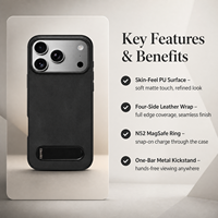 Étui de téléphone personnalisé en cuir PU, toucher doux, support métallique pliable, coque antichoc pour iPhone séries 17 et 18