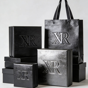 Boîte cadeau cosmétique en carton rigide <span class=keywords><strong>brun</strong></span> de haute qualité avec couvercle et base, logo personnalisé en relief, recyclable, avec sac - Product Image 4