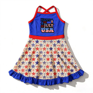 Vestido de Verano 2026 para Niñas, Estilo American Girl, Azul y Rojo, Ropa de Nailon Estampada, Traje para el Día de la Independencia, 4 de Julio - Product Image 6