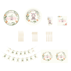 Juego de vajilla desechable DAMAI para fiesta de cumpleaños, platos de papel con diseño floral de conejitos para suministros de baby shower, para 8 personas. - Product Image 5