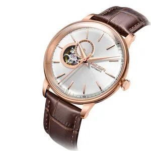 새로운 디자인 돔형 사파이어 크리스탈 유리 시계 브랜드 자신의 시계 남성 럭셔리 자동 시계