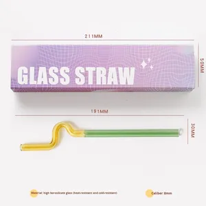 Ensemble de pailles en verre de style japonais, boîte cadeau, transparentes, pour jus, lait, thé, courbées, torsadées, droites - Product Image 6