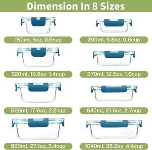 Contenants de stockage en verre pour cuisine et garde-manger, écologiques et compatibles micro-ondes, récipients modernes pour la préparation des repas, couvercles à clipser pour le déjeuner, étanches - Product Image 2