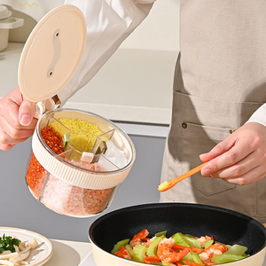 Juego de 4 recipientes transparentes de plástico para especias, a prueba de humedad, con divisiones, para sal, azúcar y condimentos, con cucharas para la cocina - Product Image 4