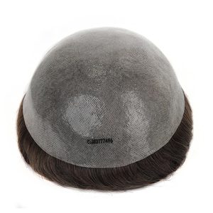 Parrucca <span class=keywords><strong>da</strong></span> <span class=keywords><strong>uomo</strong></span> sottile in PU integrale 0,8 mm con sistema di sostituzione dei capelli vergini a V-loop, toupet in capelli indiani Remy per <span class=keywords><strong>uomo</strong></span> - Product Image 1