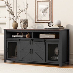 59.3'' Modern <b>Kitchen</b> <b>Sideboard</b> with Sliding Barn Door and Mesh Panels Eco-Friendly Durable Buffet with Open Storage - Product Image 2