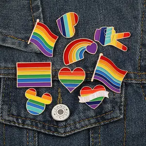 Wholesale Enamel Pride Rainbow Symbol Brooch Clover Smile Face Cupid Love Heart Rainbow Flag Cloud Funny Badge Pin