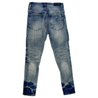 Jean slim déchiré et vieilli pour homme avec broderie de lettres, pantalon en denim épais taille mi-haute, style streetwear automne