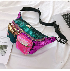 Mùa Hè Đường Phố Bling Lady Đầy Màu Sắc Hip Hop Sequin Fanny Pack Cô Gái Lấp Lánh Eo Belt Phụ Nữ Sling Túi Bán Buôn - Product Image 4