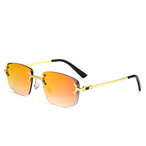 Lunettes de vue rectangulaires sans monture, monture en métal doré, branches noires, légères, unisexes, lunettes de bureau - Product Image 1