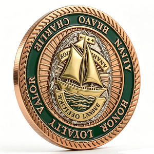 Custom 3D Relief Naval Sailboat Challenge Coin Zinc Alloy with Enamelling UV Printing Graduation Commemorative Coin - Product Image 1
