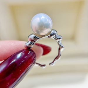 Base para Anillo de Plata S925, Accesorios para Perlas DIY, Anillo de Moda con Cuentas Redondas de 7-10 mm, Producto 10406 - Product Image 2