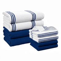 Serviettes de cuisine en tissu gaufré en coton, motif rayé, super absorbantes, séchage rapide