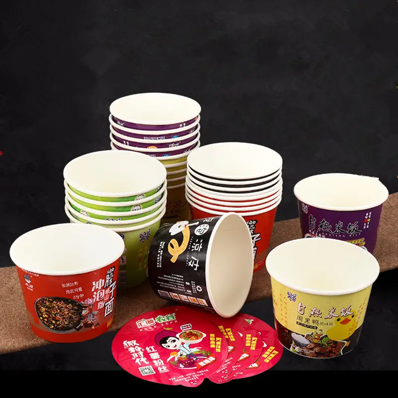 Aangepaste Print Verpakking Cup Enkele Muur Instant Ramen Noedels Papier Voedselafdichting Film Snack Cup Ambachtelijke Papier Accepteren Pe Bekleed 19Oz