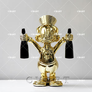 Statue de Donald Duck et Scrooge McDuck en Or Chromé avec Sacs d'Argent et Deux Flacons de Champagne, Petite Taille, Sculpture Pop Art - Product Image 5