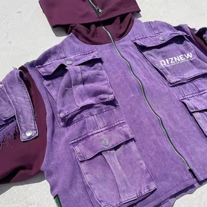 Diznew Người Đàn Ông Của Quần Áo Bộ Tùy Chỉnh Nặng Chắp Vá Rửa Trùm Đầu Áo Khoác Và Quần Jean Hai-Mảnh Phù Hợp Với - Product Image 2