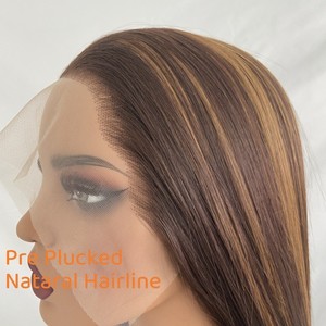 <span class=keywords><strong>Perruque</strong></span> synthétique Lace Front pré-teinte en fibre haute résistance, longue, marron, ondulée, pour femmes - Product Image 5