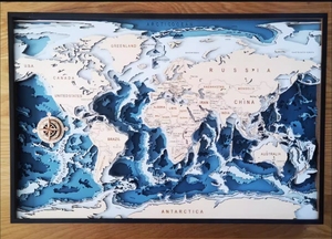 Bản đồ nghệ thuật bằng gỗ tự làm màu xanh đại dương địa hình phòng khách tường trang trí bức tranh Sáng tạo thiết lập bảng quà tặng với khung kim loại - Product Image 2