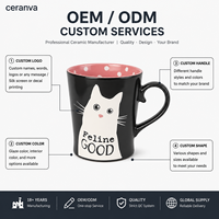 Mug à café en grès motif chat mignon, intérieur à pois, poignée en forme de cœur, compatible micro-ondes, vente en gros, OEM, ODM, logo personnalisé, tasse cadeau