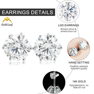 Pendientes de Diamantes de Corte Brillante, Cultivados en Laboratorio, HPHT CVD, Oro de 14K, Personalizados, con Certificado IGI, Diseño de 6 Garras, con <span class=keywords><strong>Tornillo</strong></span>, para Mujer, 1-3CT, con Hoja de Oro - Product Image 6