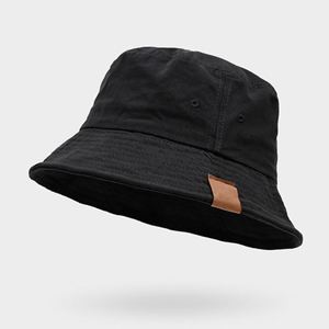 OEM diseño de su logotipo personalizado lienzo cubo sombrero al por mayor parche de cuero Unisex liso Vintage gorra de pescador - Product Image 4