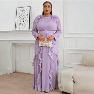 <span class=keywords><strong>Robe</strong></span> <span class=keywords><strong>longue</strong></span> plissée élégante pour femmes de bureau, ceinturée, coupe trapèze, unie, taille empire, grande taille, style <span class=keywords><strong>africain</strong></span>, pour les fêtes printemps-automne - Product Image 2