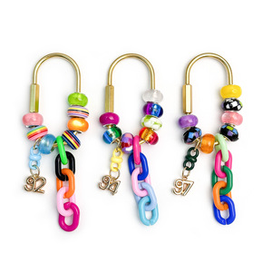 Colorful Bead <b>Bag</b> Chain Pendant With Metal Number Charm For Women Handbag Decor - Product Image 2